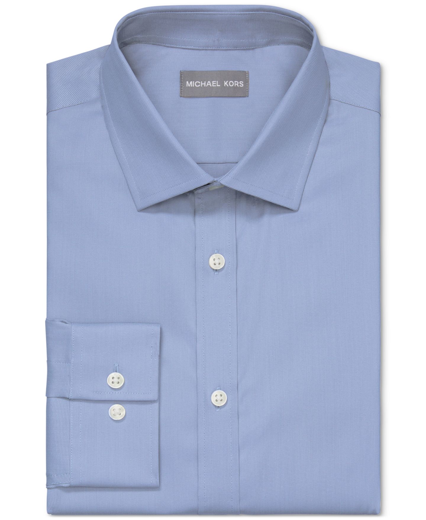 Мужская рубашка Michael Kors Airsoft Slim Fit Untucked Length Wrinkle Free Stretch Dress Shirt, цвет: Синий — фото 4