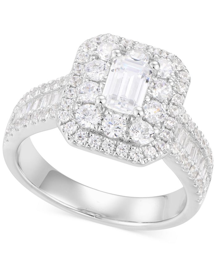 Macy's Diamond Emerald-Cut Double Halo Engagement Ring (2 ct. t.w.) in ...