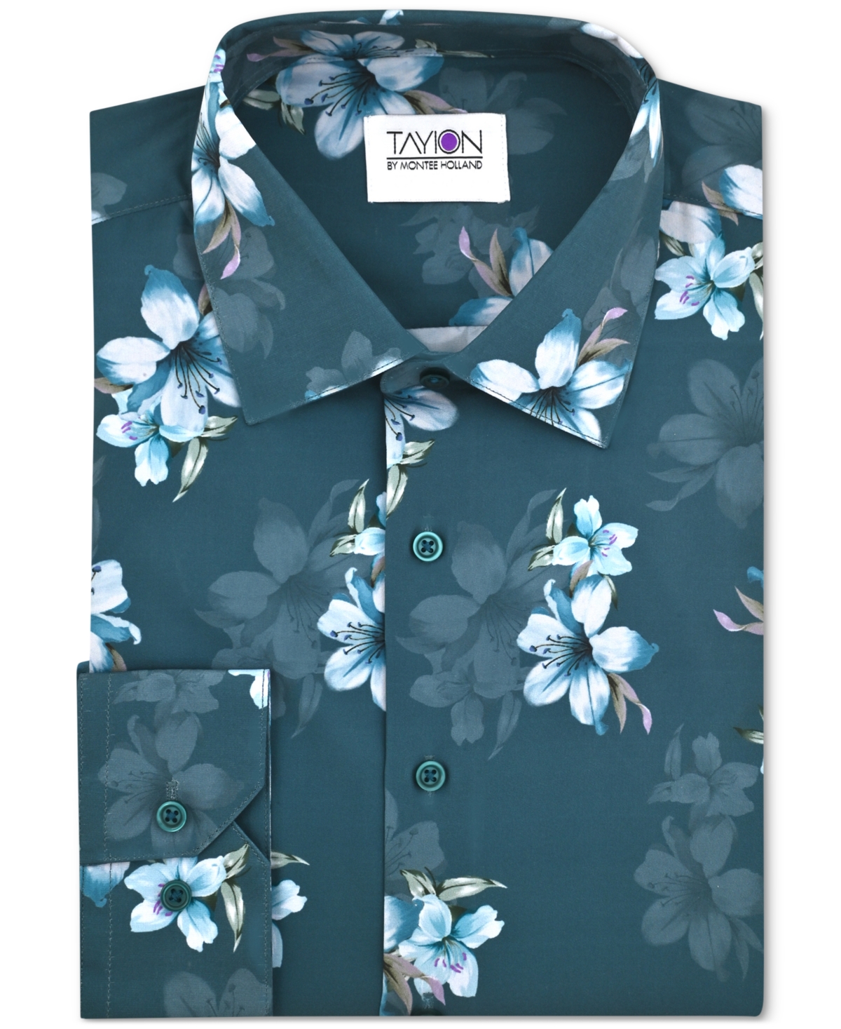 Tayion Collection Men's Slim-fit Mini-floral Dress Shirt In Green