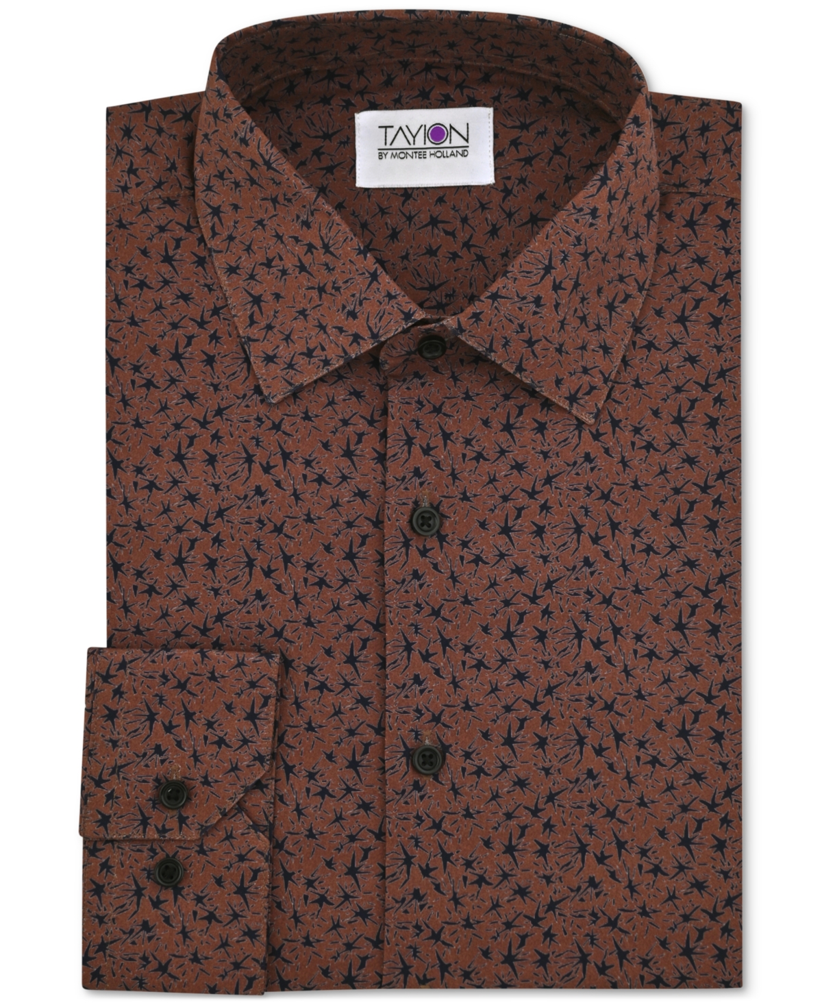 Tayion Collection Men's Slim-fit Mini-floral Dress Shirt In Brown