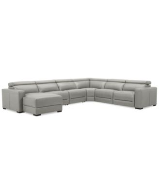 Nevio 157" 6-Pc. Leather Sectional with 2 Power Recliners, Headrests and Chaise