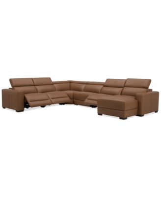 Nevio 157" 6-Pc. Leather Sectional with 3 Power Recliners, Headrests and Chaise, Created For Macy's