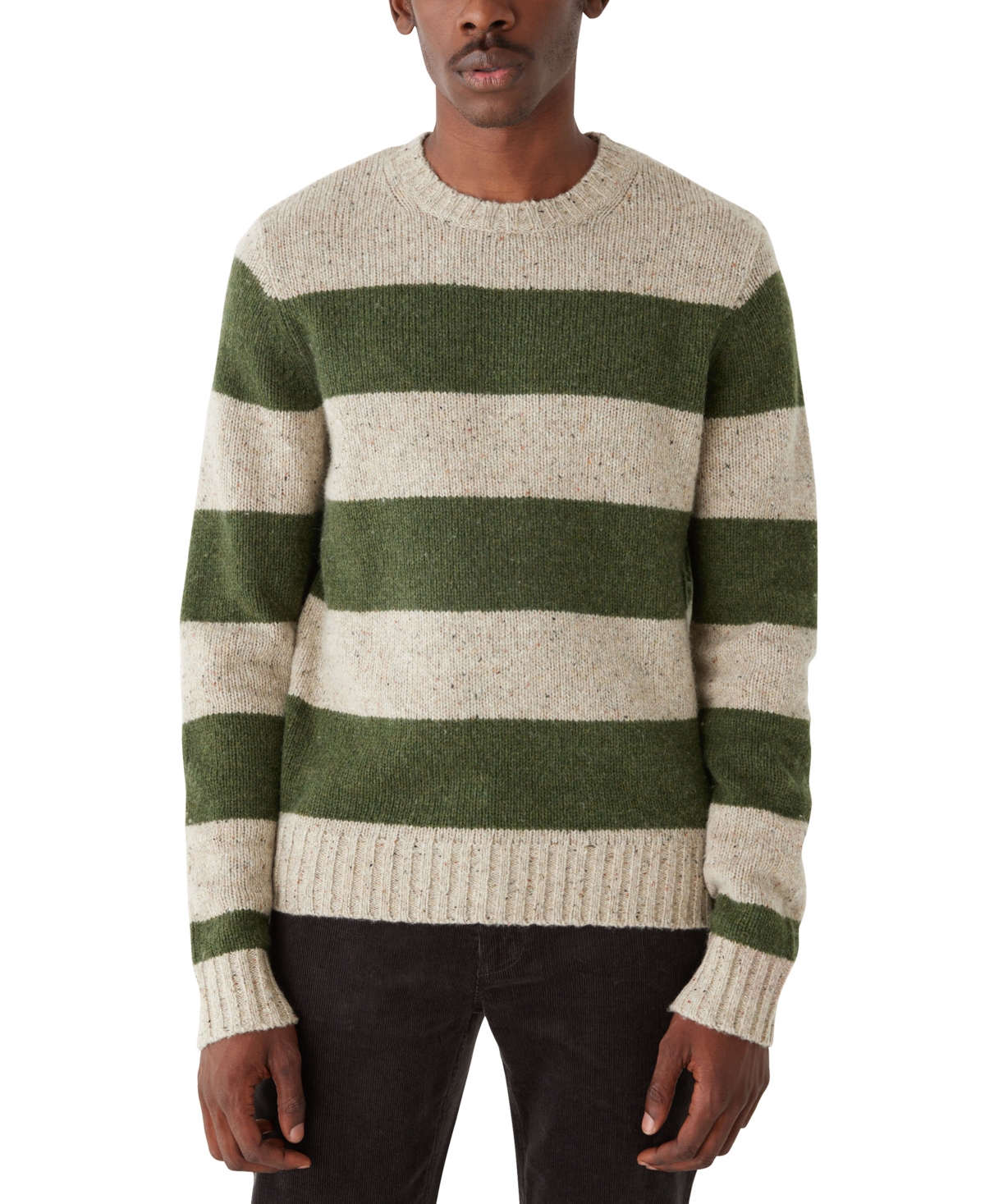 Men's Striped Crewneck Long Sleeve Sweater - Forest