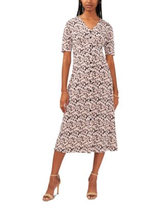 MSK - Women's Printed Button-Front Midi Dress