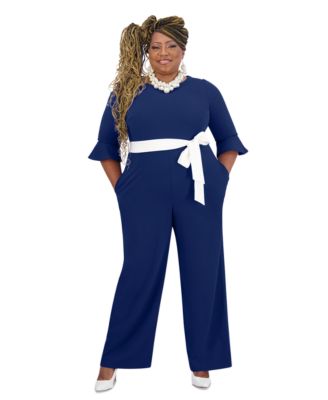 Kasper - Women's Boat-Neck 3/4-Ruffle-Sleeve Jumpsuit