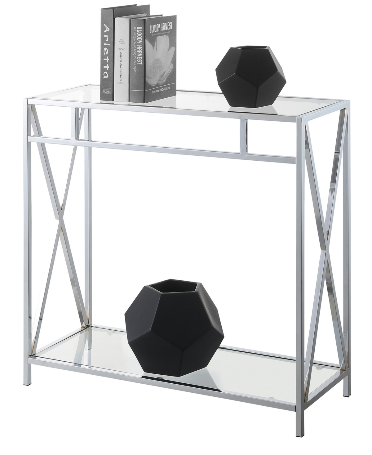 Convenience Concepts 31.5" Oxford Glass Hall Table With Shelf In Glass,chrome