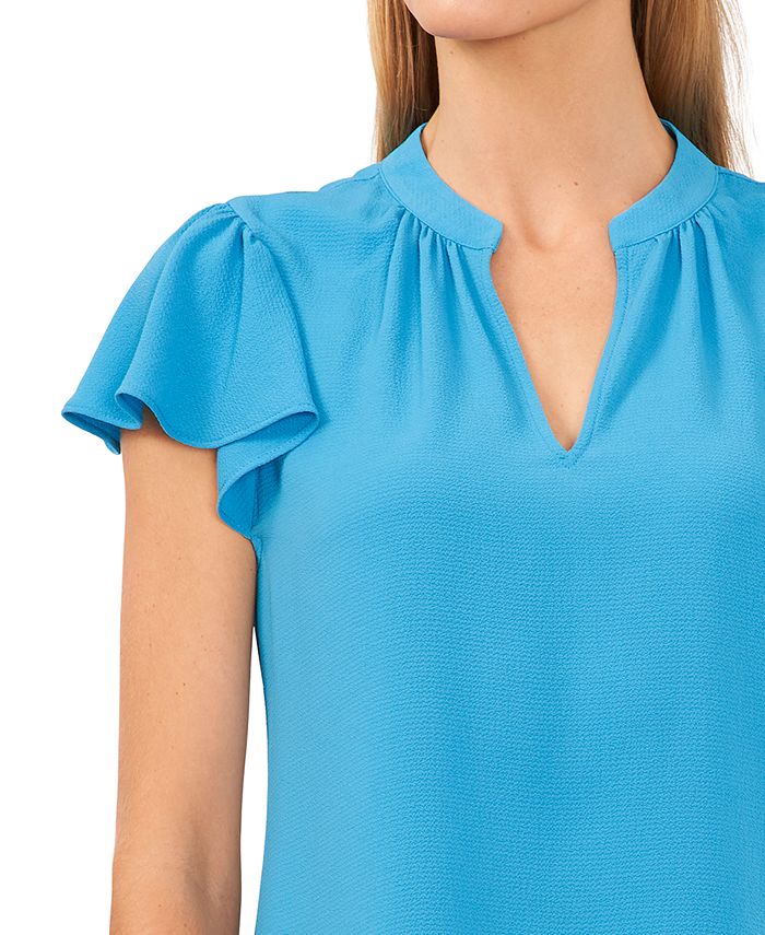CeCe Women's Short Ruffled Sleeve Solid VNeck Blouse Macy's