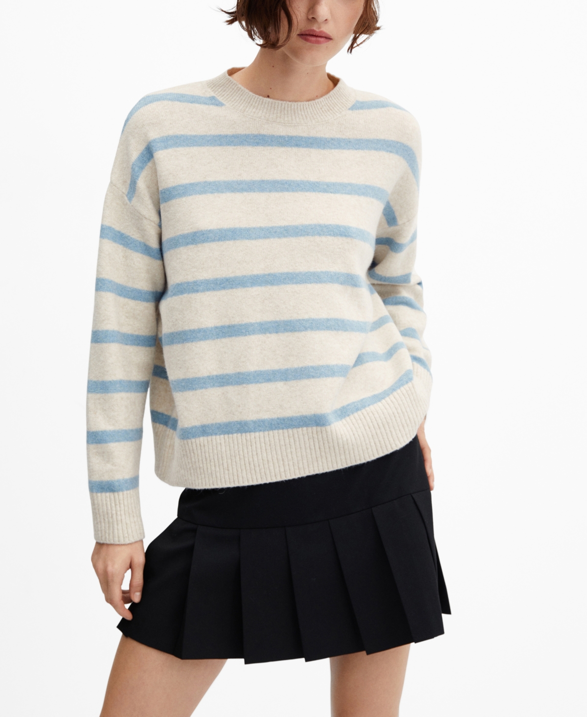 Mango Women's Round-neck Striped Sweater In Sky Blue