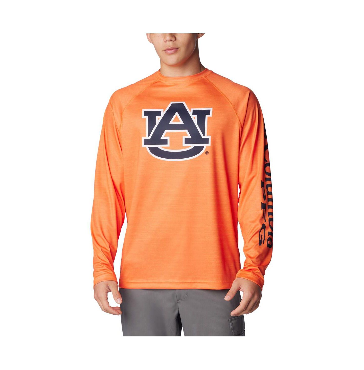 Мужская футболка Columbia Orange Auburn Tigers PFG Terminal Tackle Omni-Shade Raglan Long Sleeve — фото 1