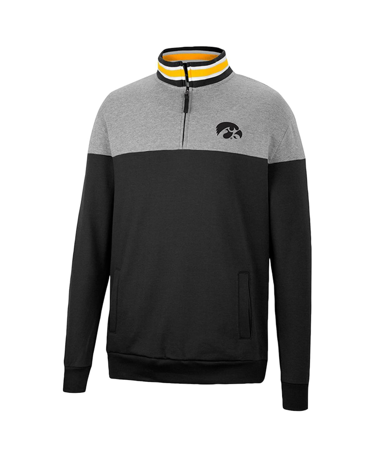 Colosseum Men's  Black, Heather Gray Iowa Hawkeyes Be The Ball Quarter-zip Top In Black,heather Gray