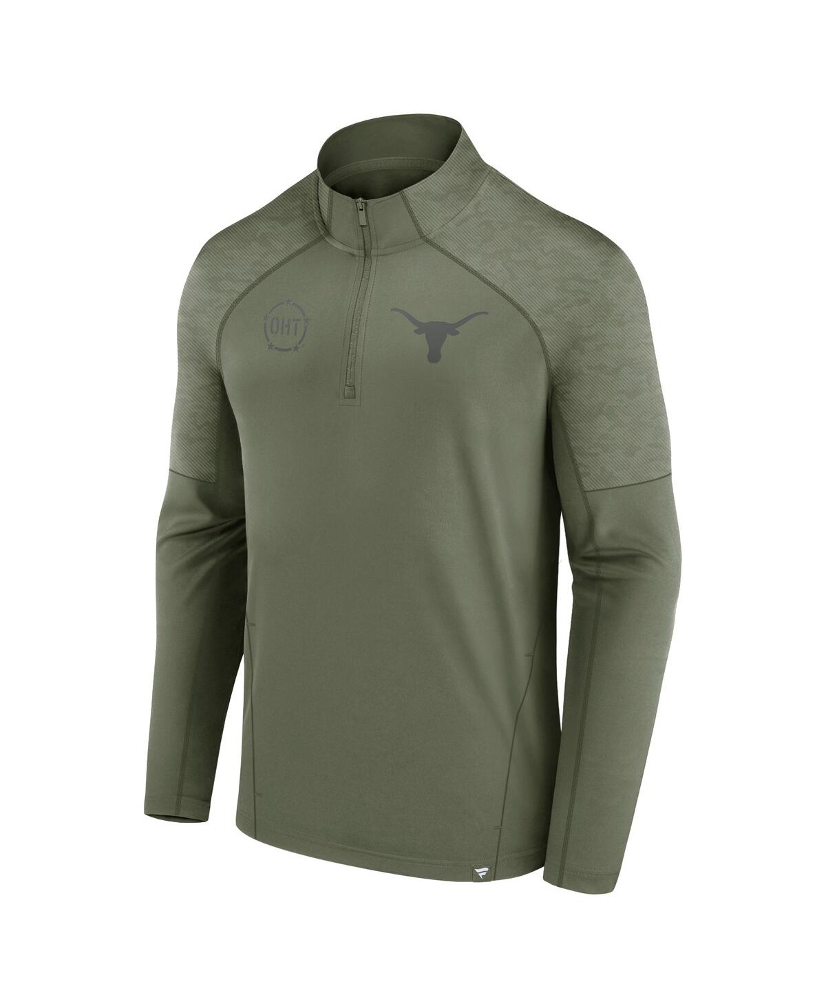 Men's Branded Olive Texas Longhorns Oht Military-inspired Appreciation  Titan Raglan Quarter