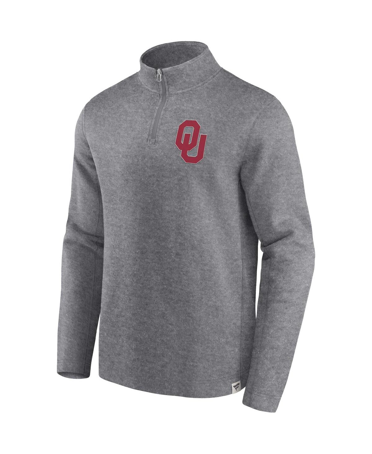 Shop Fanatics Men's  Heather Gray Distressed Oklahoma Sooners Vintage-like Fleece Quarter-zip Jacket