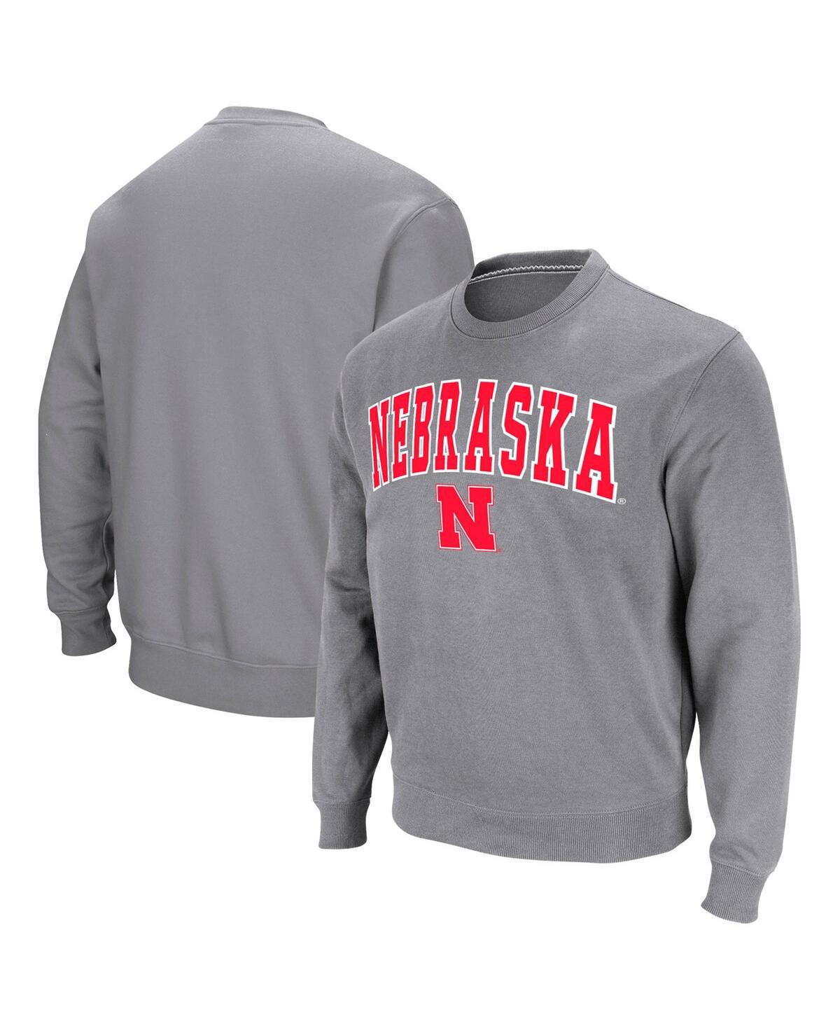 Colosseum Men's  Heather Gray Nebraska Huskers Arch & Logo Pullover Sweatshirt