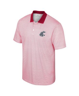 Men's White, Crimson Washington State Cougars Print Stripe Polo Shirt