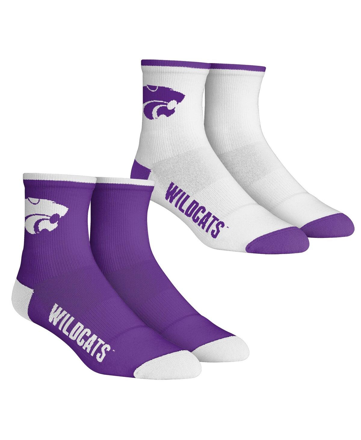 Rock 'em Kids' Youth Boys And Girls  Socks Kansas State Wildcats Core Team 2-pack Quarter Length Sock Set In White,purple