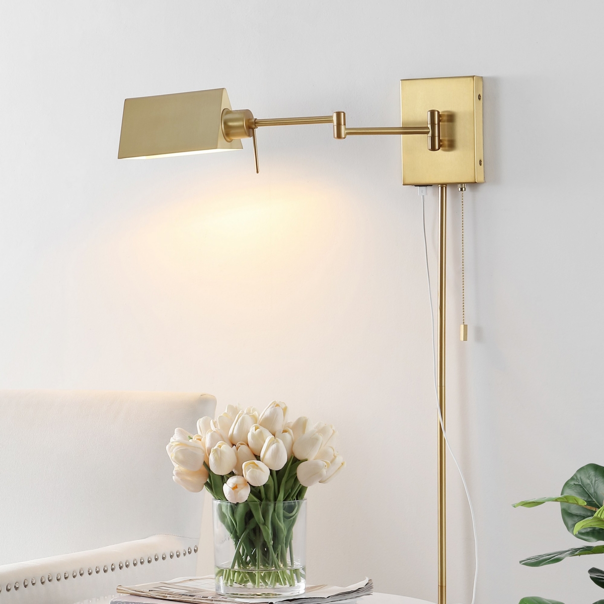 Arlo Farmhouse Industrial Single Swing Arm Plug Or Hardwired Iron Led Wall Sconce with Pull Chain