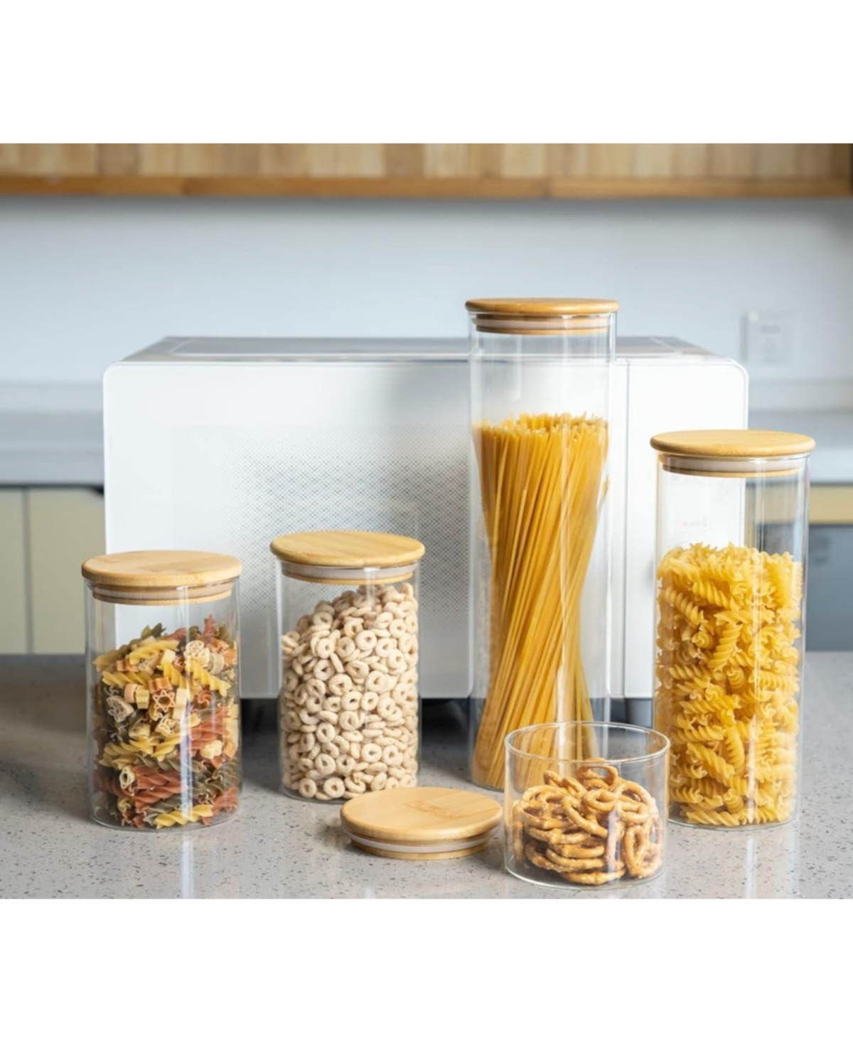 Genicook 5 Pc Glass Food Storage Jars, Borosilicate Glass Canister Set With Bamboo In No Color