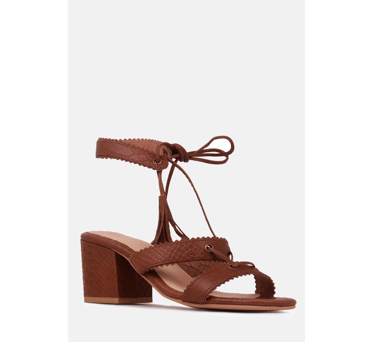 Zena Womens Croc Texture Leather Sandal - Brown