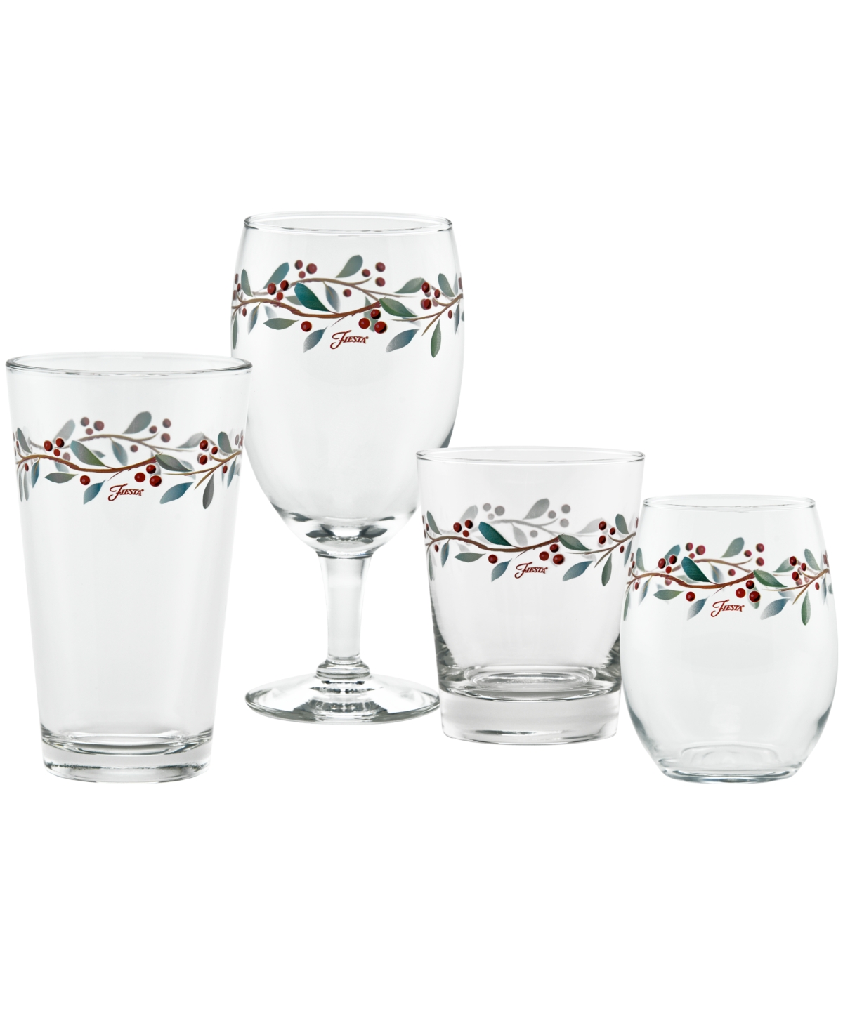 Fiesta Breezy Floral 15-ounce Tapered Double Old Fashioned (dof) Glass, Set Of 4 In Red,green