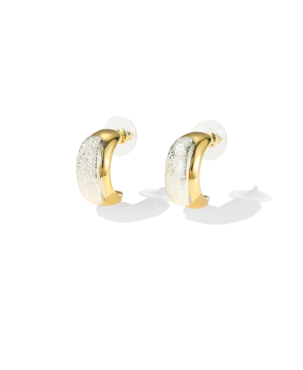 Frosted and Matted Texture Two Tone Hoop Earrings - Gold