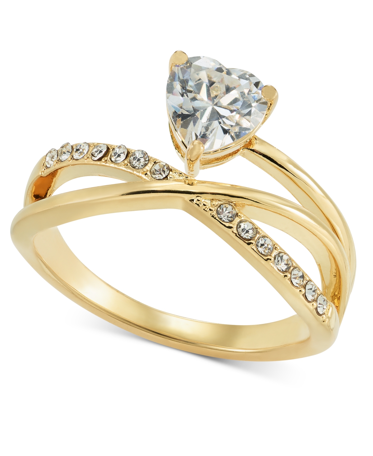 Gold-Tone Pave & Heart Cubic Zirconia Asymmetrical Ring, Created for Macy's - Gold