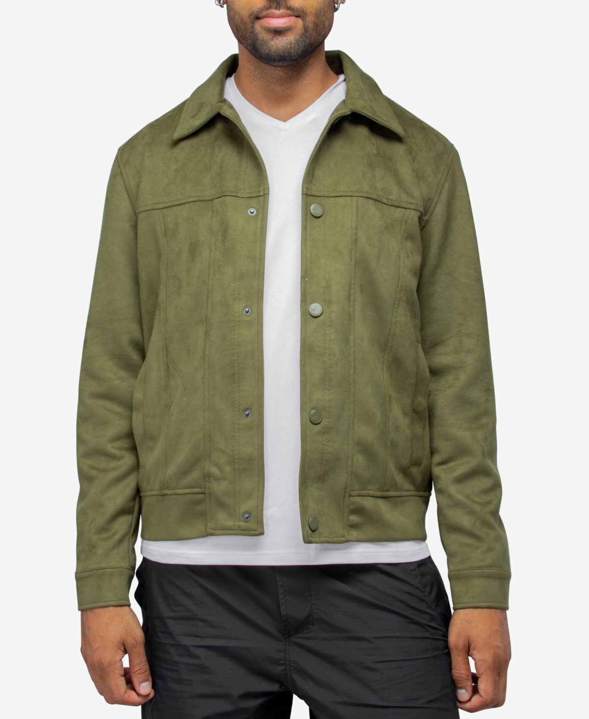 Shop X-ray Men's Faux Suede Button Down Jacket In Olive