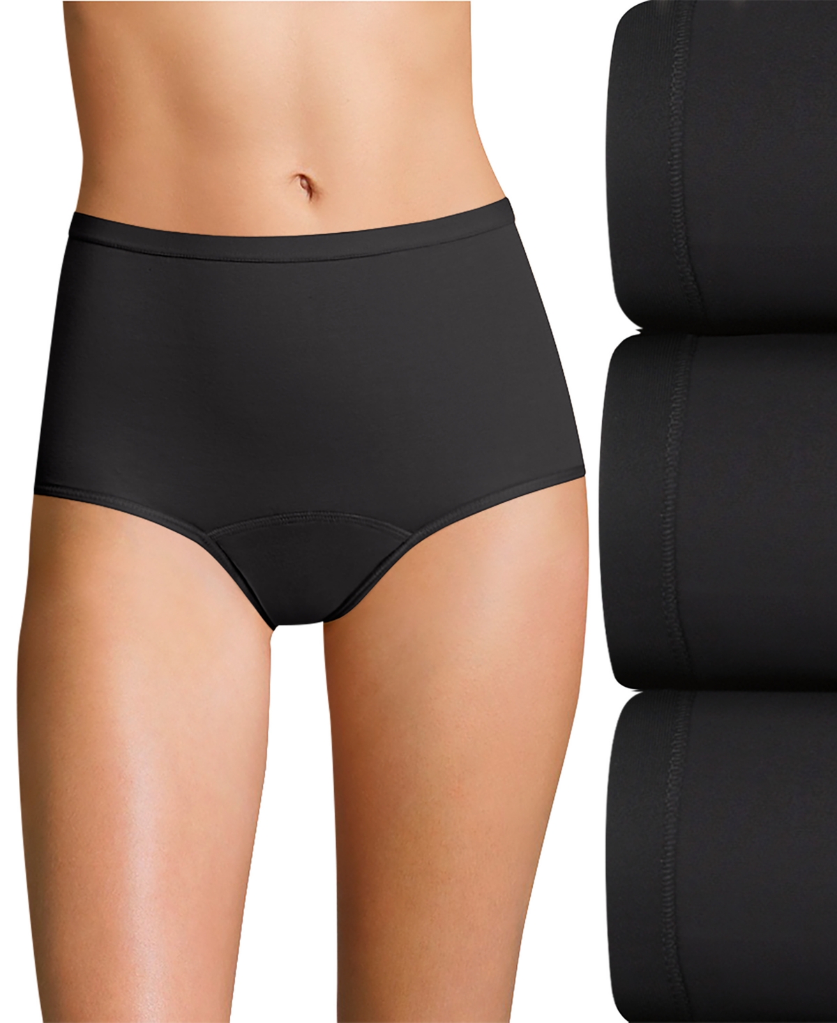 Women's 3-Pk. Moderate Period Brief Underwear 40FDM3 - Black
