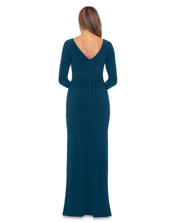 Xscape Women's Long Sleeve V Neck Full-Length Sheath Evening Dress Black Size 14W
