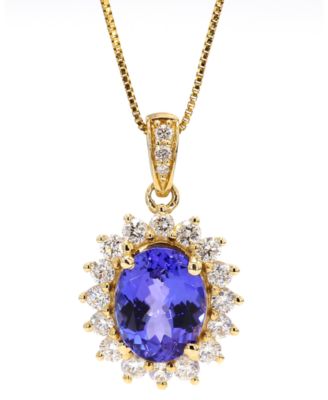 Macy's - Tanzanite (2 ct. t.w.) & Diamond (1/2 ct. t.w.) Oval Halo 18" Pendant Necklace in 10k Gold