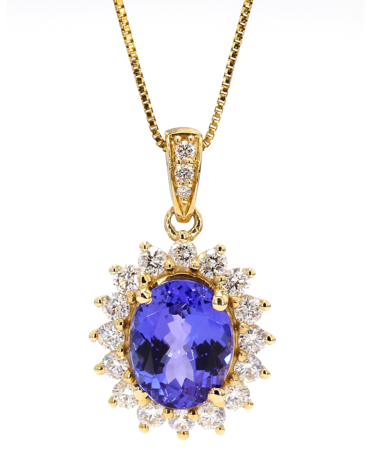 Macy's Tanzanite (2 Ct. T.w.) & Diamond (1/2 Ct. T.w.) Oval Halo 18" Pendant Necklace In 10k Gold