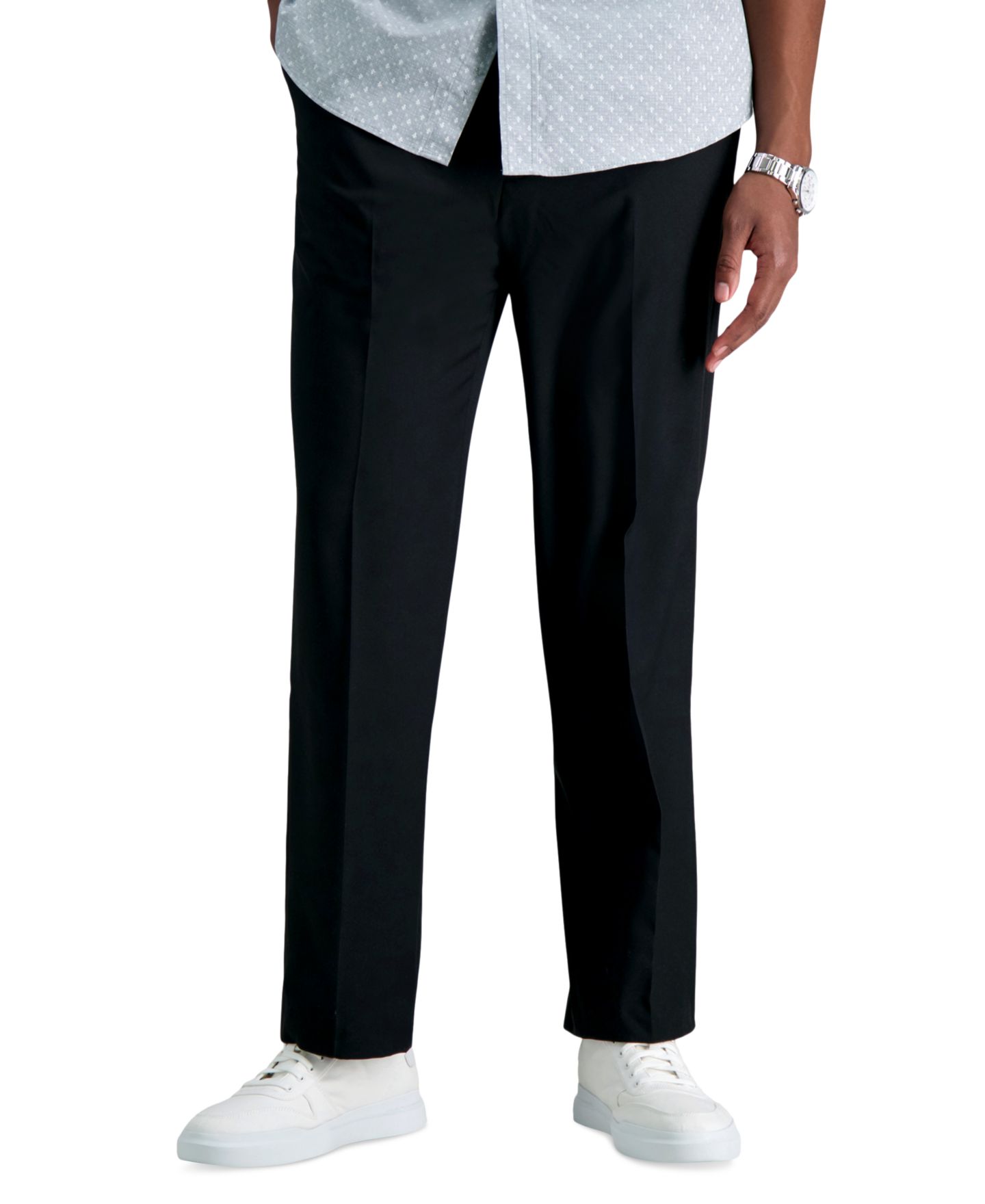Мужские брюки Haggar Big & Tall Premium Comfort Stretch Classic-Fit Solid Flat Front Dress Pants, цвет: Чёрный — фото 2