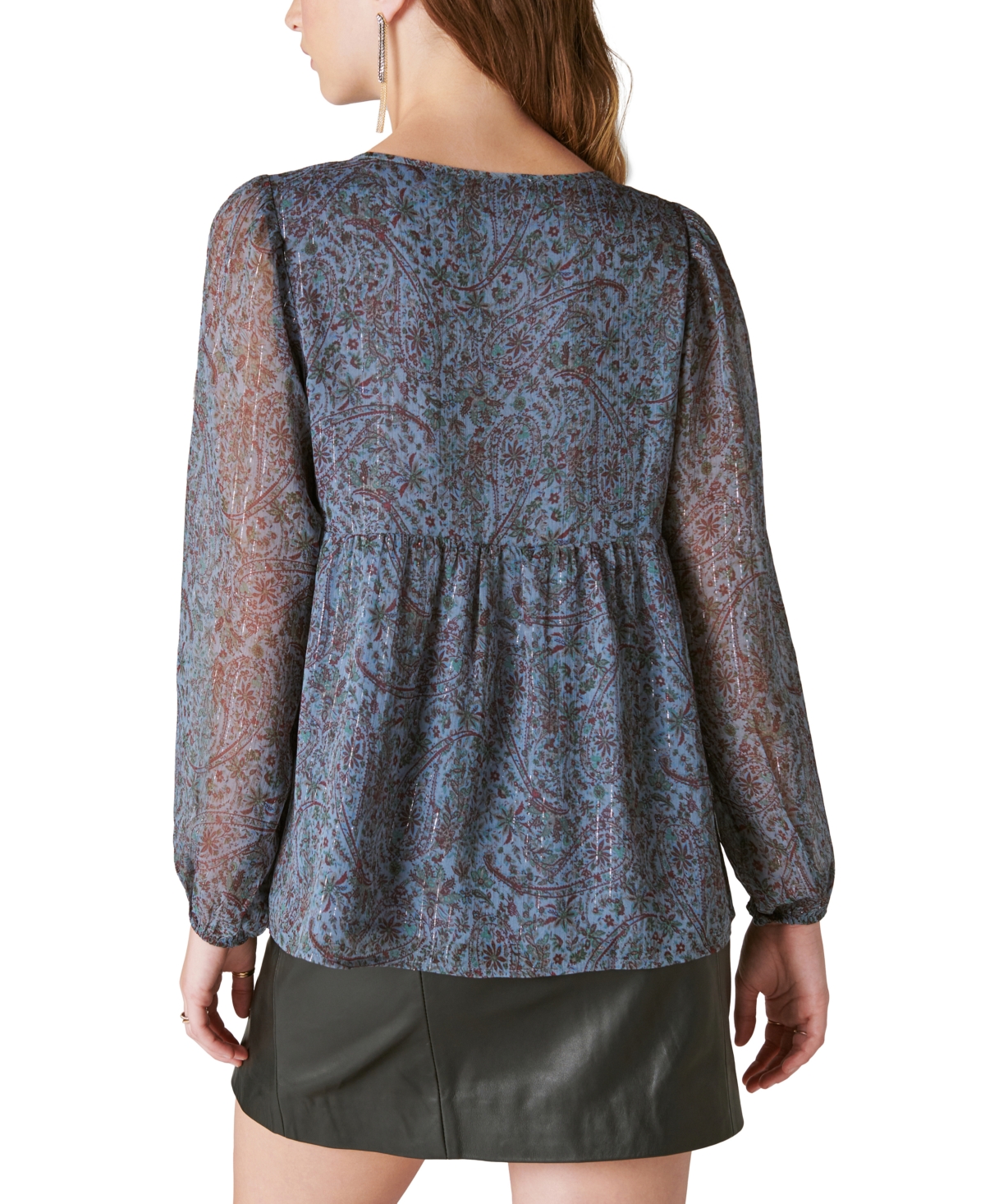 Shop Lucky Brand Women's Paisley-print Split-neck Peasant Top In Blue Multi