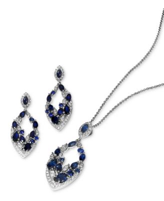 Effy Sapphire Diamond Cluster Pendant Necklace Drop Earrings Collection In 14k White Gold