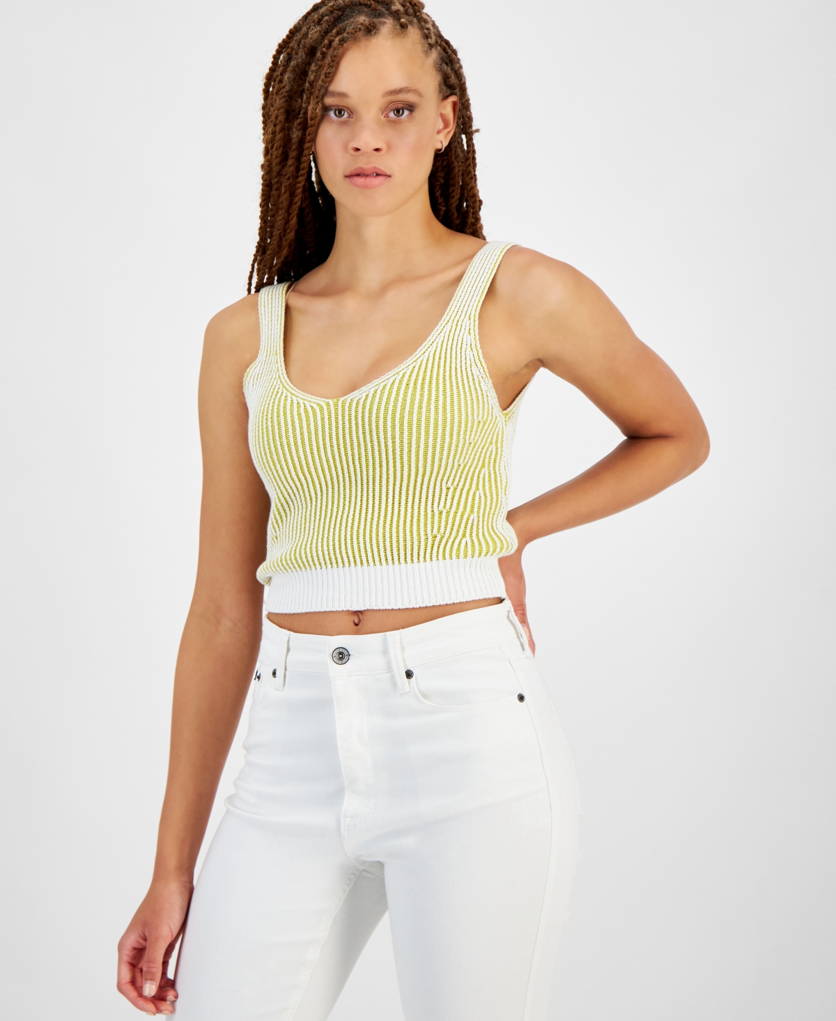 Dkny Jeans Women's Cropped Ribbed Sleeveless Sweater In Fd - Citrine,ivory