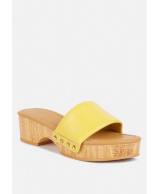 MINNY Women  Textured Heel Leather Slip On Sandals