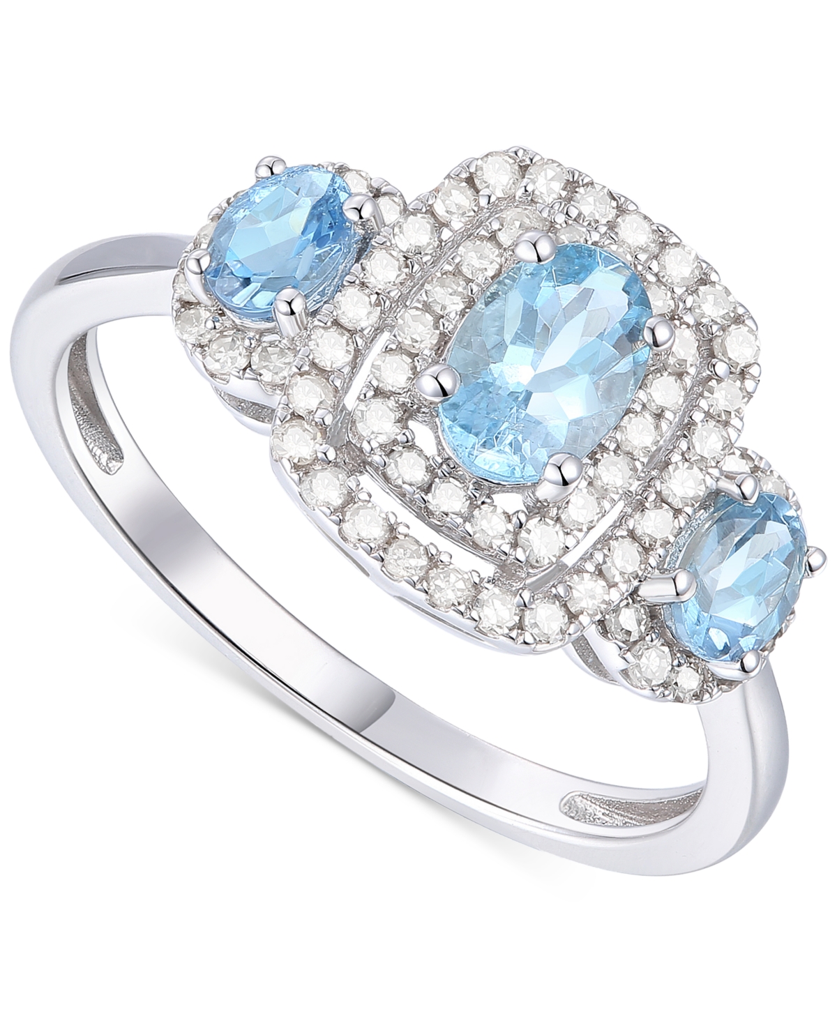 Macy's Santa Maria Aquamarine (7/8 Ct. T.w.) & Diamond (1/3 Ct. T.w.) Three Stone Halo Ring In 14k White Go