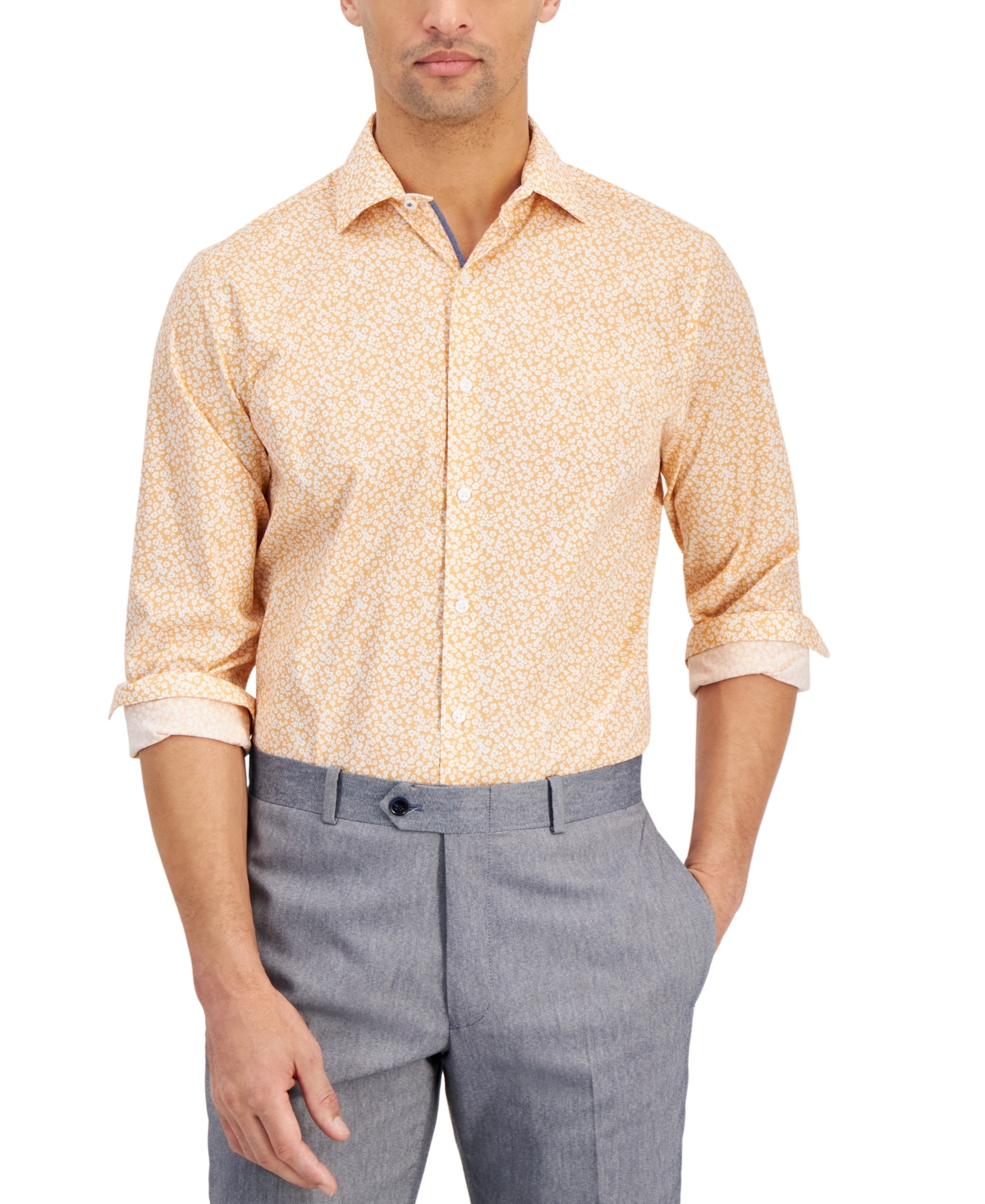 Shop Bar Iii Men's Wave Floral Dress Shirt, Created For Macy's In Apricot