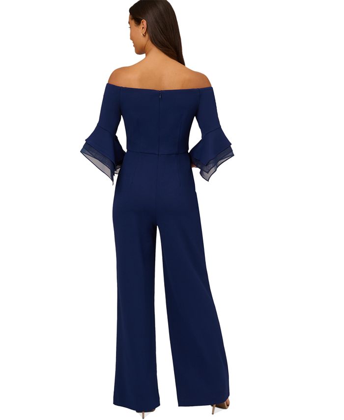 Adrianna Papell Petite Off-The-Shoulder Organza-Sleeve Jumpsuit - Macy's