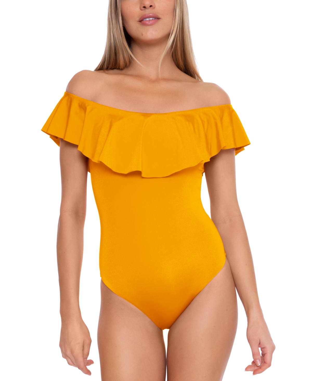 Women's Monaco Off-The-Shoulder Ruffled One-Piece Swimsuit - Mellow Yellow