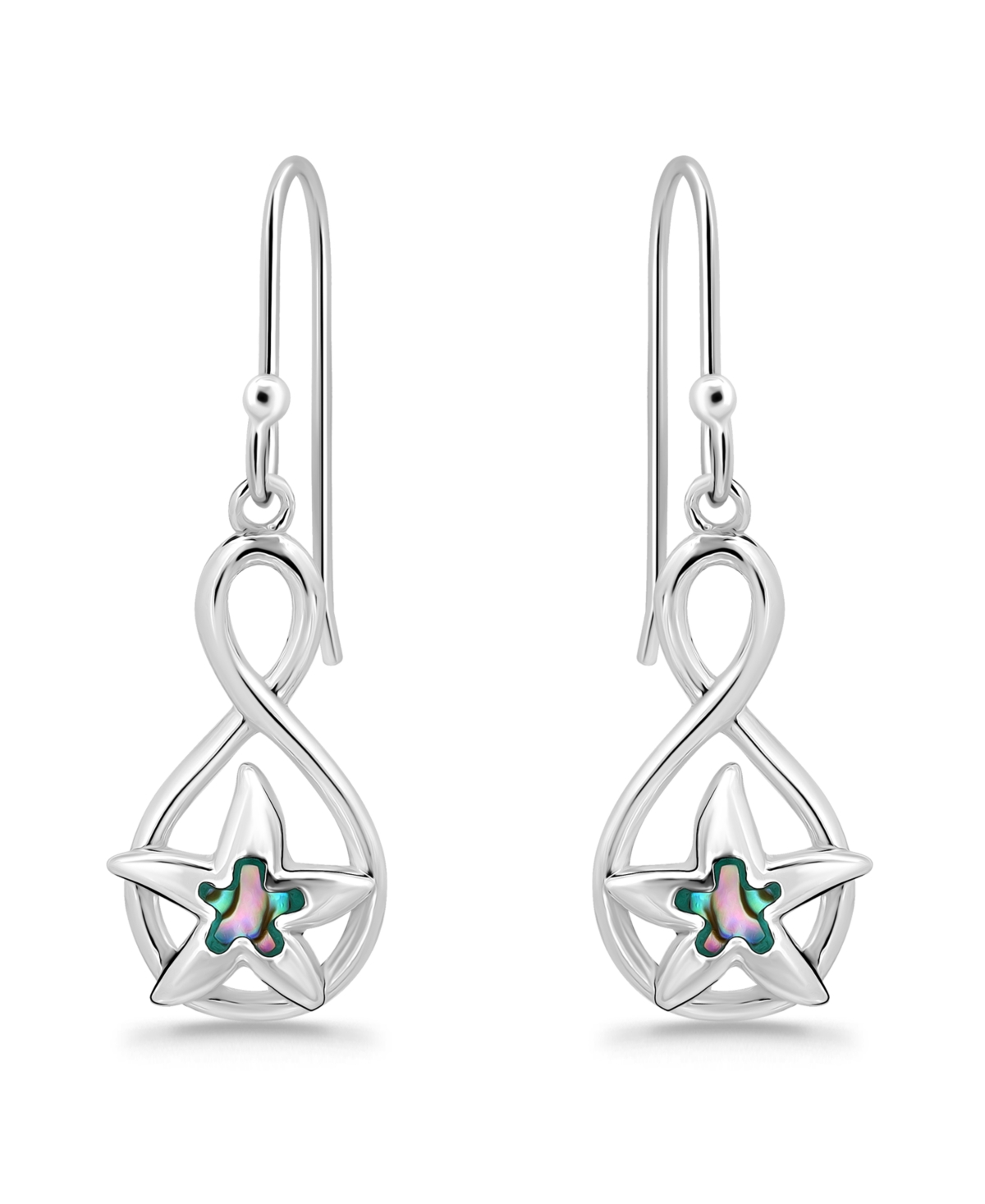 Shop Macy's Abalone Inlay Starfish Motif Fishhook Drop Earrings In Silver