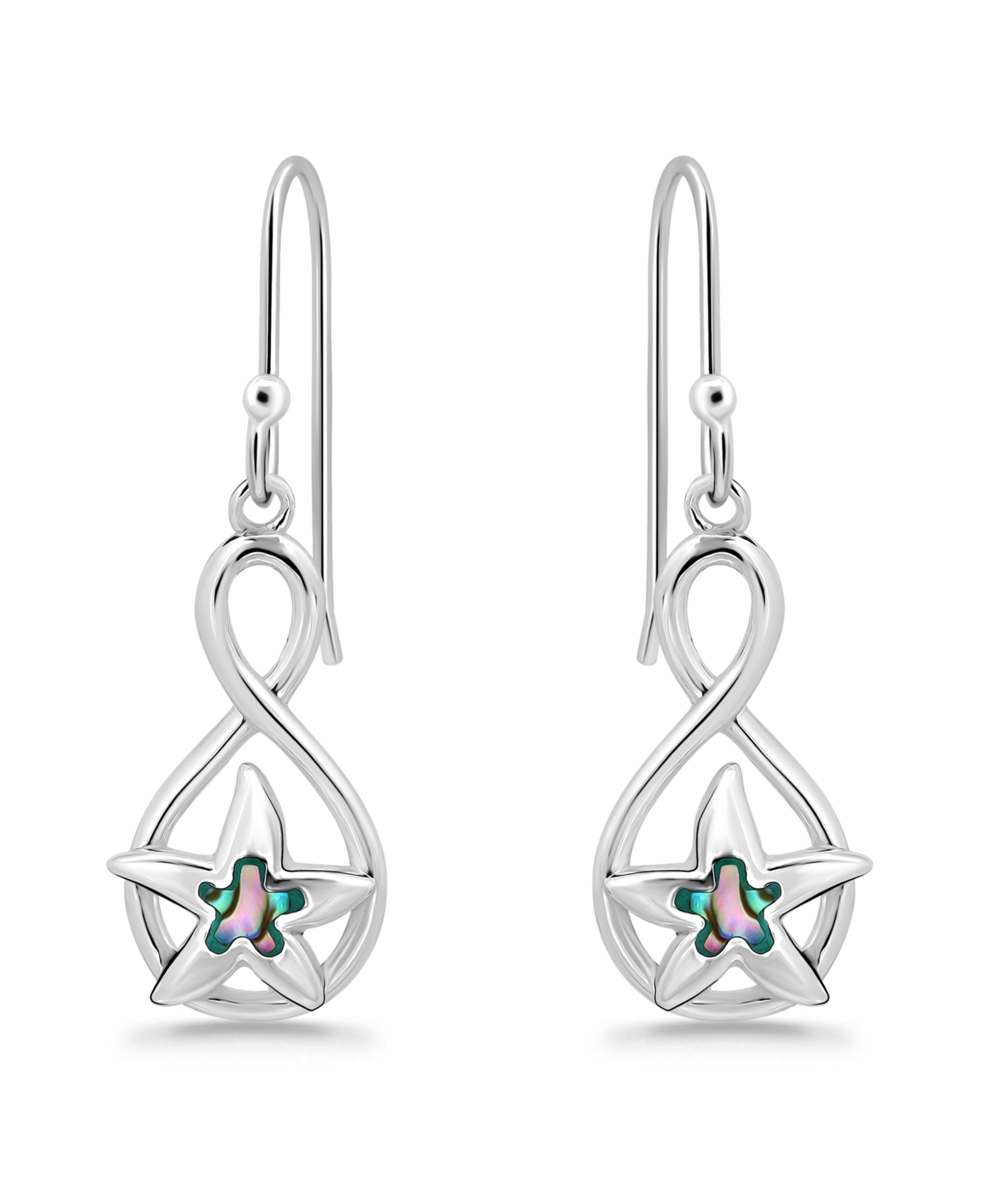 Macy's Abalone Inlay Starfish Motif Fishhook Drop Earrings In Silver