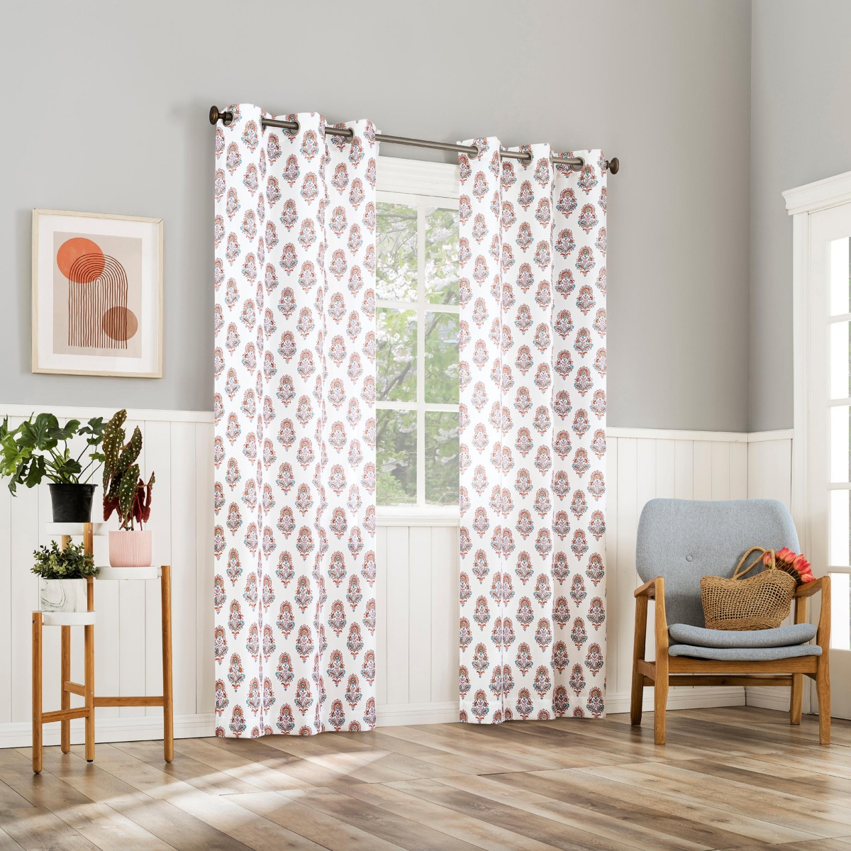 Avie Global Medallion Semi-Sheer Grommet Curtain Panel