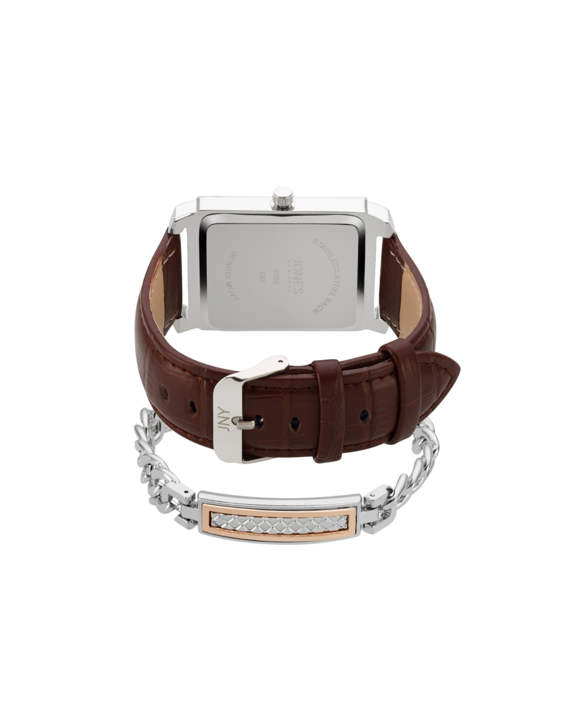 Shop Jones New York Men's Analog Brown Croc Leather Strap Watch 33mm Bracelet Gift Set In Silver,brown