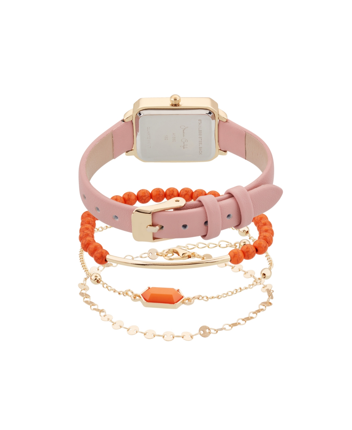 Jessica Carlyle Women's Analog Blush Polyurethane Leather Strap Watch 4 Pieces Bracelet Gift Set - Blush