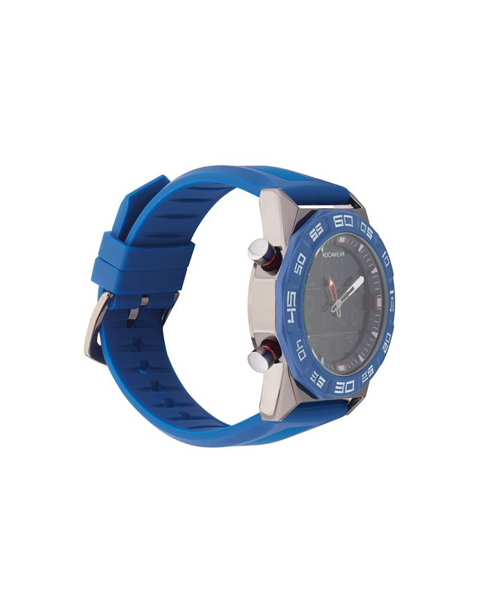 Rocawear Men's AnalogDigital Navy Silicone Strap Watch 46mm Macy's