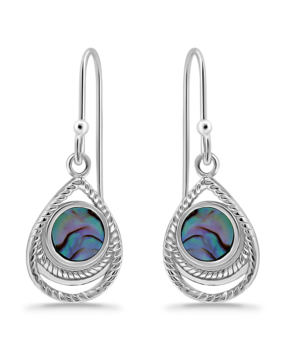 Macy's Abalone Inlay Center Fishhook Drop Earrings In Silver