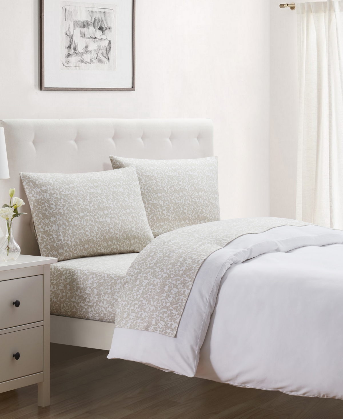 Tahari Home Scroll 100% Cotton Flannel 4-pc. Sheet Set, King In Taupe