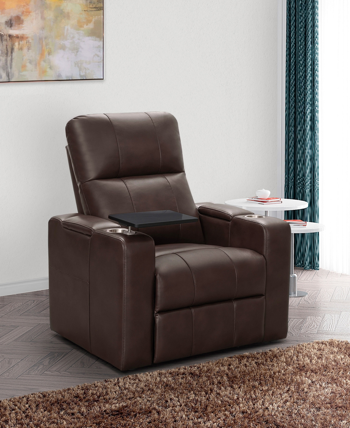 Shop Abbyson Living Rider 36" Power Theater Recliner With 1 Table In Brown