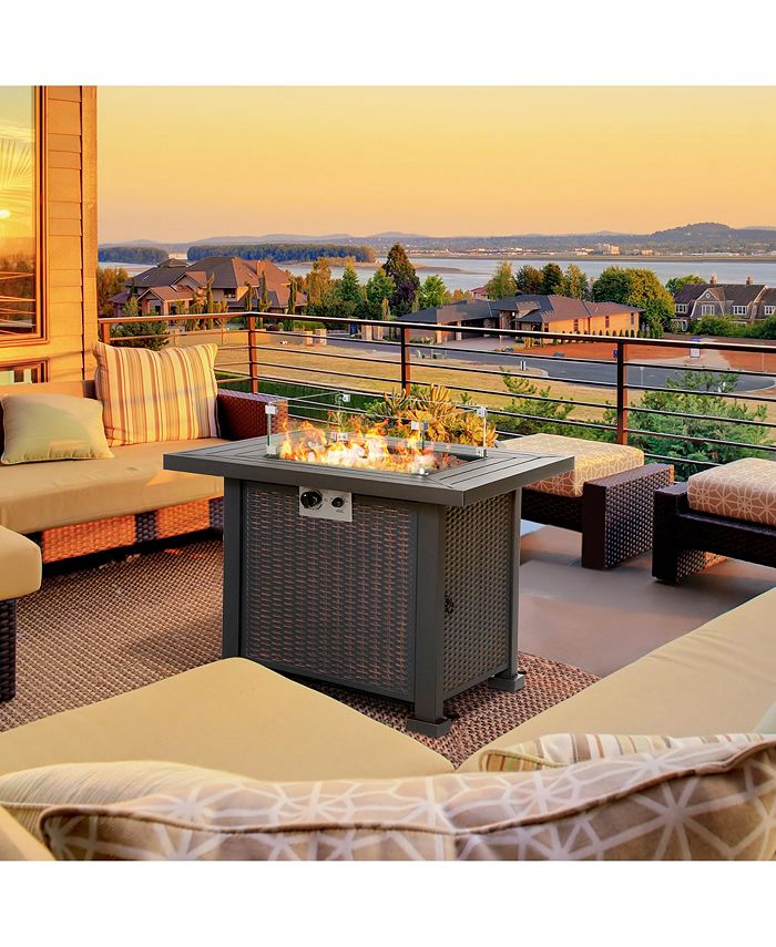 Outsunny 34 Inch Outdoor Propane Gas Fire Pit Table, 50,000 BTU Auto