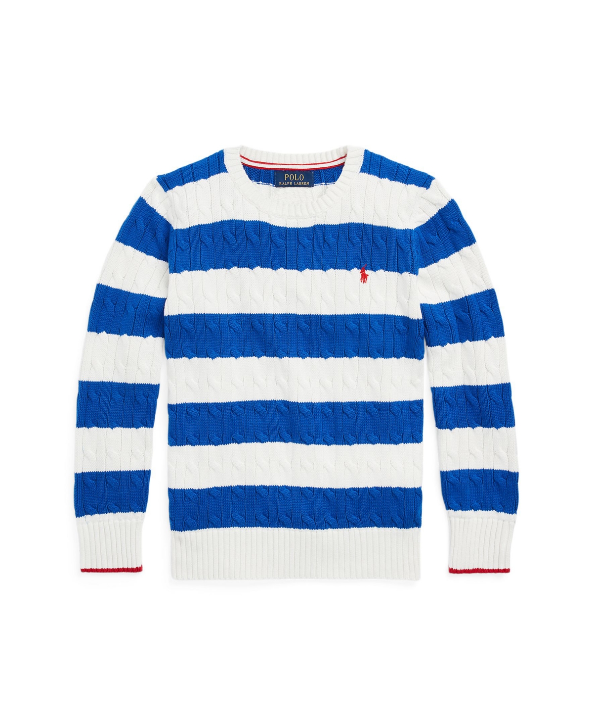 Polo Ralph Lauren Big Boys Striped Cable-knit Cotton Sweater In Sapphire Star,deckwash White